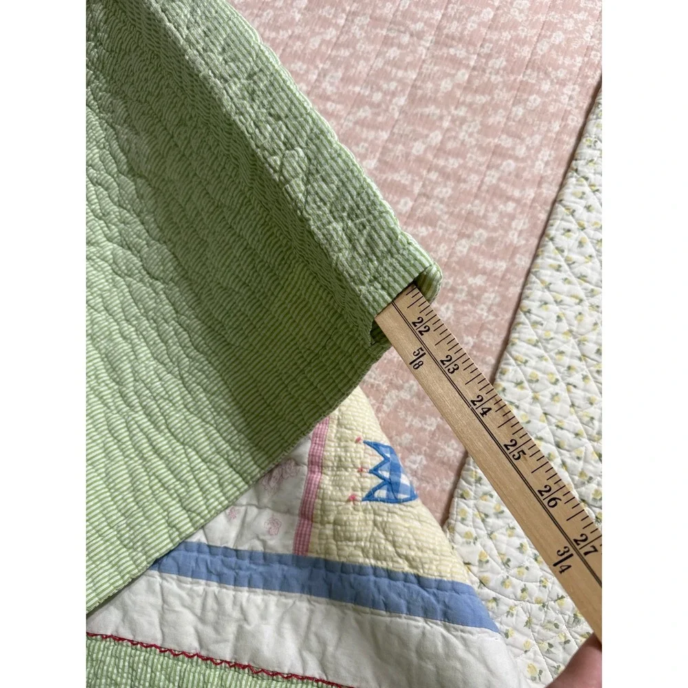 Pottery Barn Kids Floral Patchwork Seersucker Baby Quilt Blue Green Pink 36x50